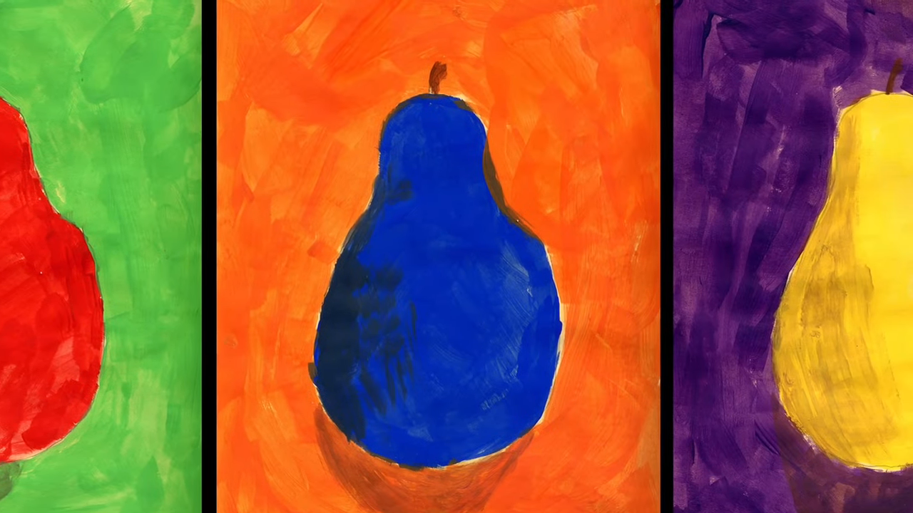 Pears in Different Colors with Complementary Colors in The Background