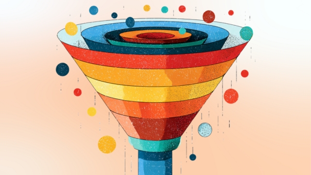 Illustration of a multicolored funnel representing what YouTube does across the B2B funnel