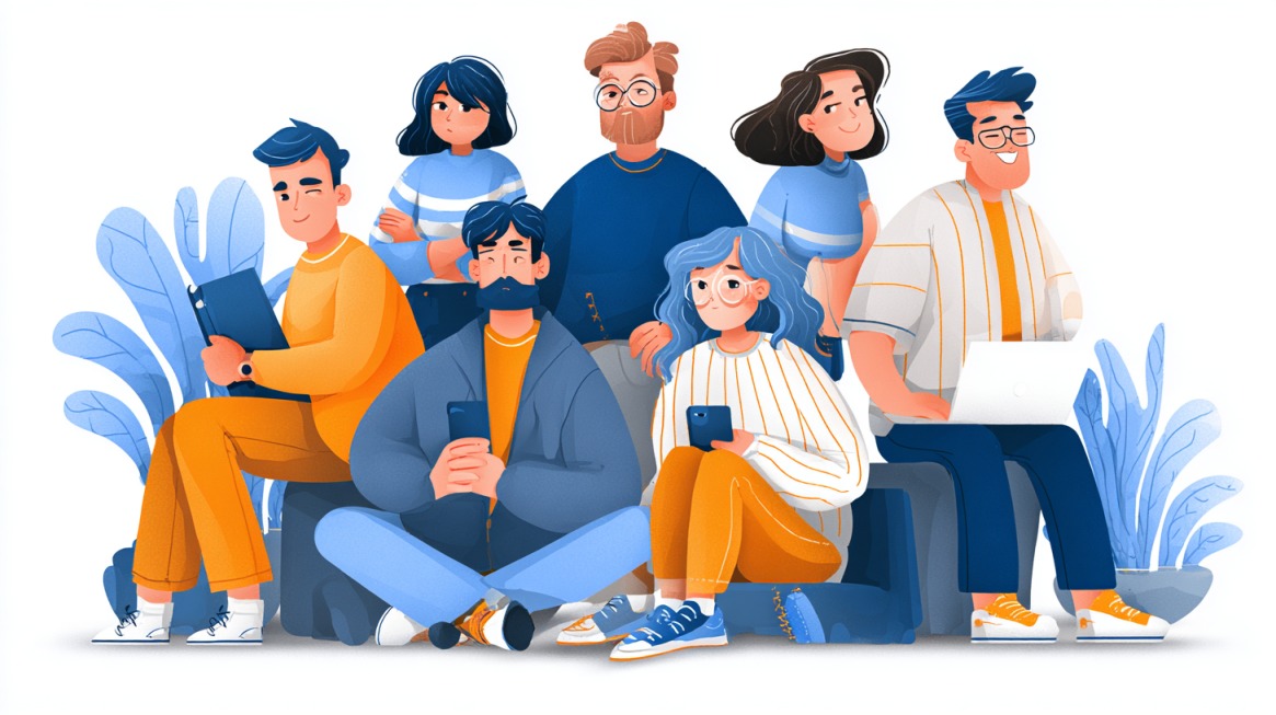 Illustration of a diverse group of people gathered together representing an online community