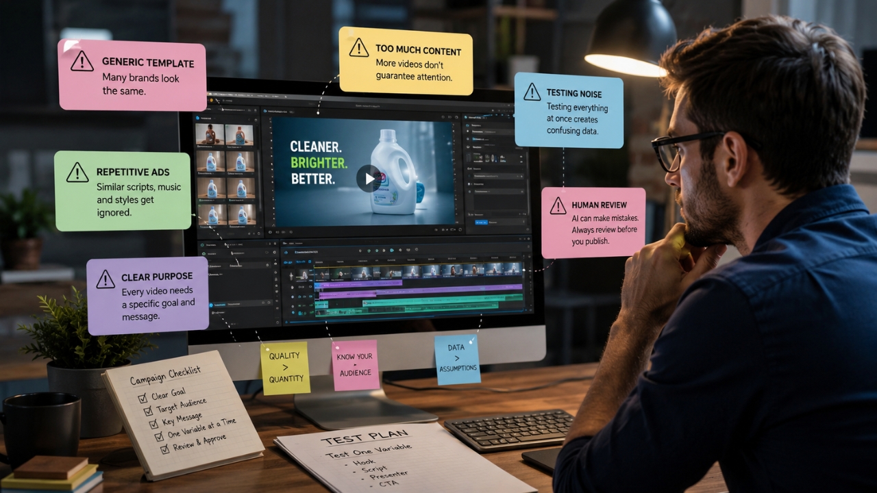A small-brand marketer as he reviews repetitive AI ads, test noise, and quality-control risks