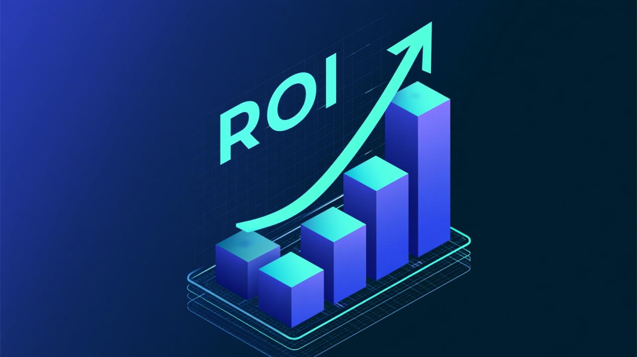 Rising bar chart and arrow representing return on investment.